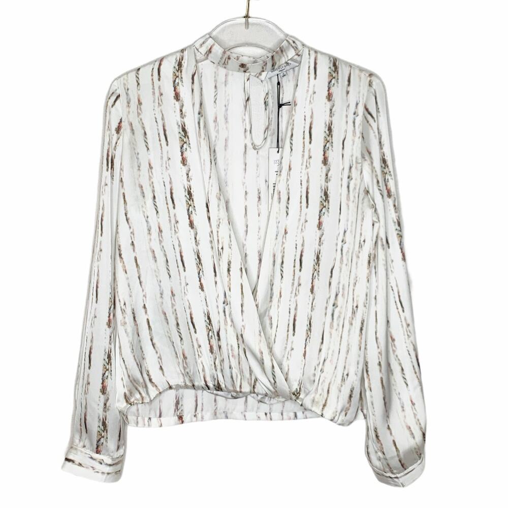 NWT Waverly Grey Liberant  White Brown Choker Blouse Size 6